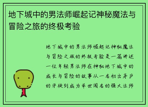 地下城中的男法师崛起记神秘魔法与冒险之旅的终极考验